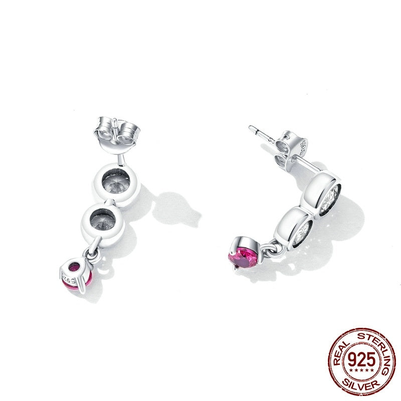 Sterling silver inlaid gemstone S925 Simple Earrings
