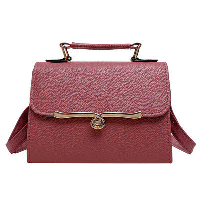 Style PU Lychee Pattern Solid Color Ladies Handbag