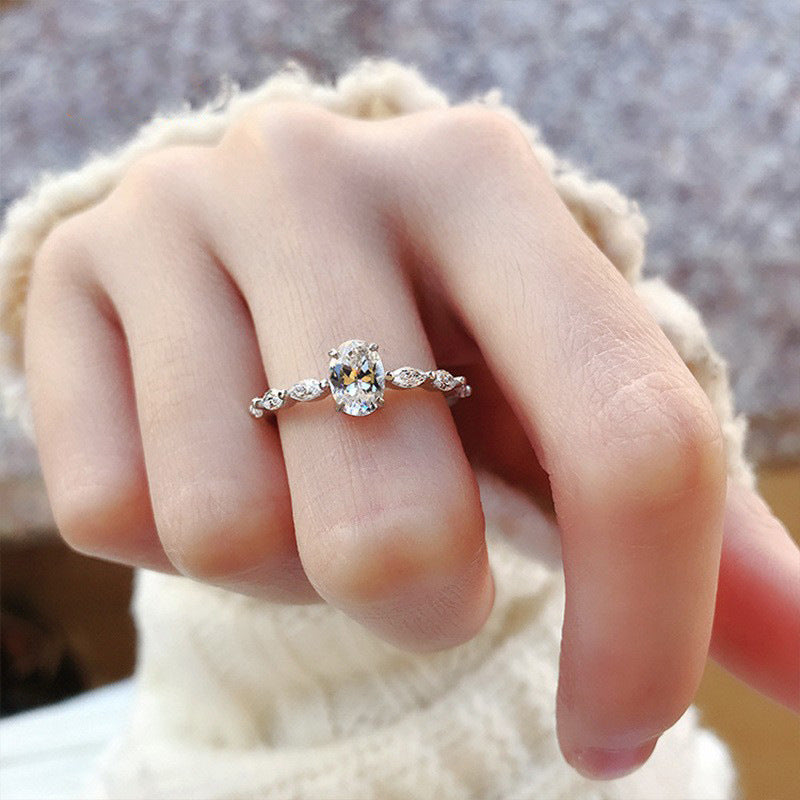S925 Sterling Silver Egg Shape Oval 5A Zircon Ring