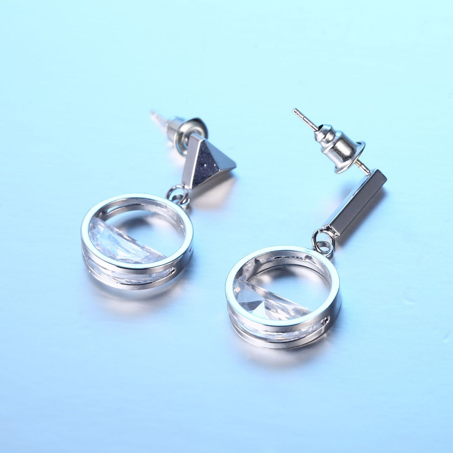 Zirconium Diamond Asymmetric S925 Sterling Silver Earrings