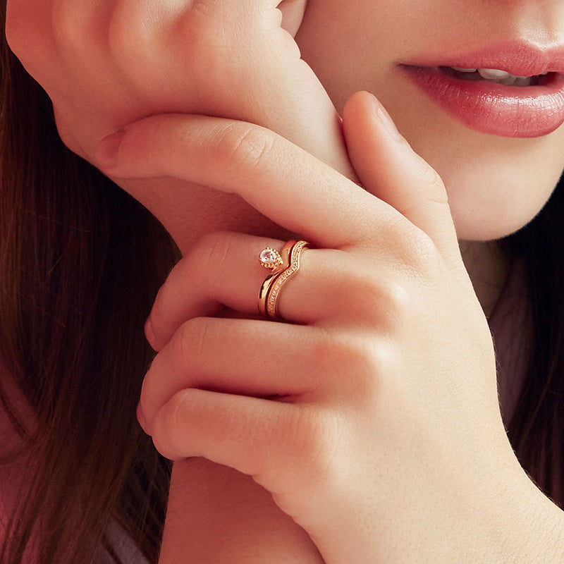 S925 Silver Plated 14K Gold Moonstone V-shaped Drop Ring