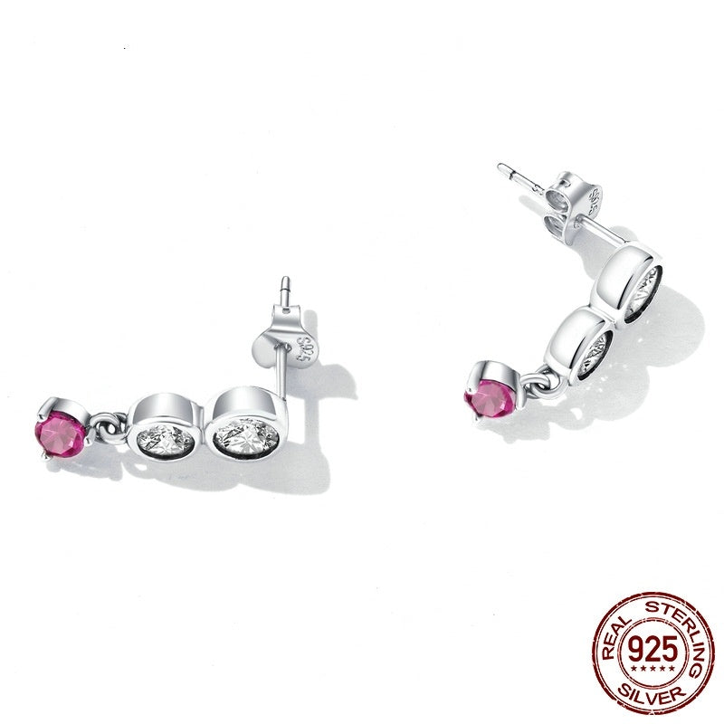 Sterling silver inlaid gemstone S925 Simple Earrings