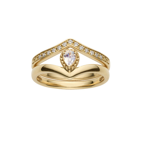 S925 Silver Plated 14K Gold Moonstone V-shaped Drop Ring