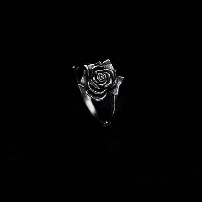 S925 Thai Silver Black Rose Couple Ring