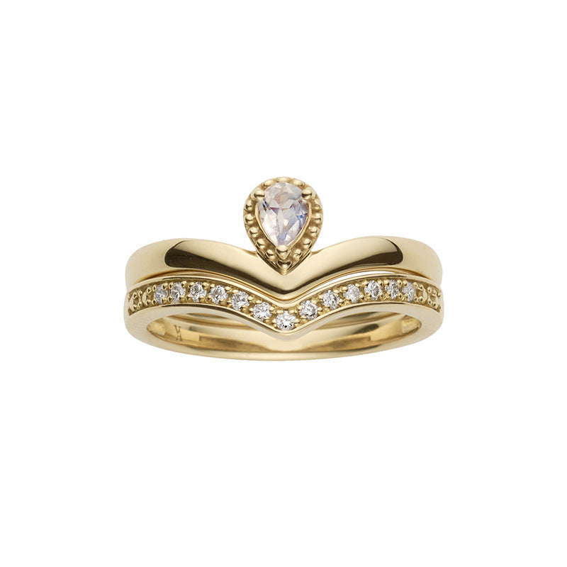 S925 Silver Plated 14K Gold Moonstone V-shaped Drop Ring