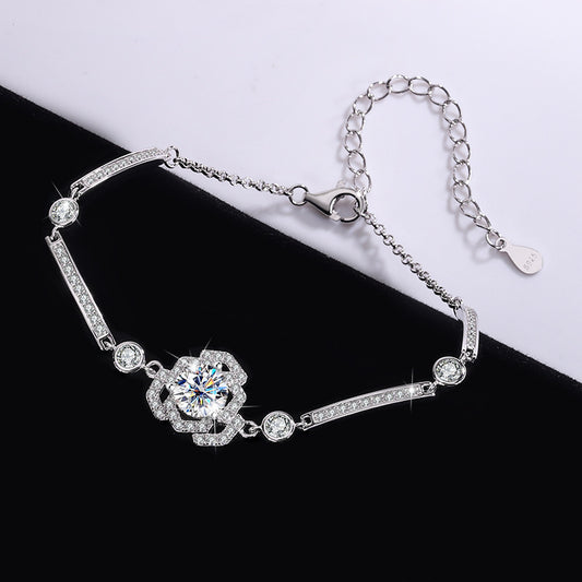 S925 Silver Moissanite Rose Bracelet