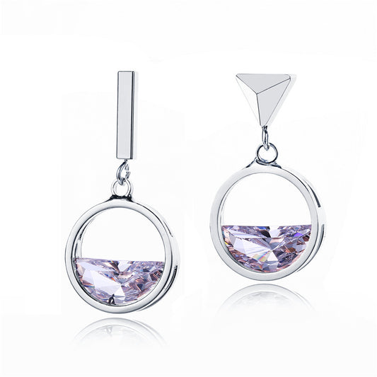 Zirconium Diamond Asymmetric S925 Sterling Silver Earrings