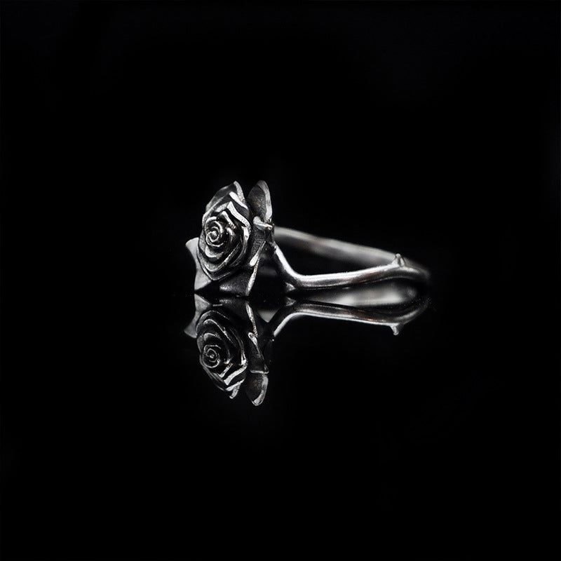 S925 Thai Silver Black Rose Couple Ring