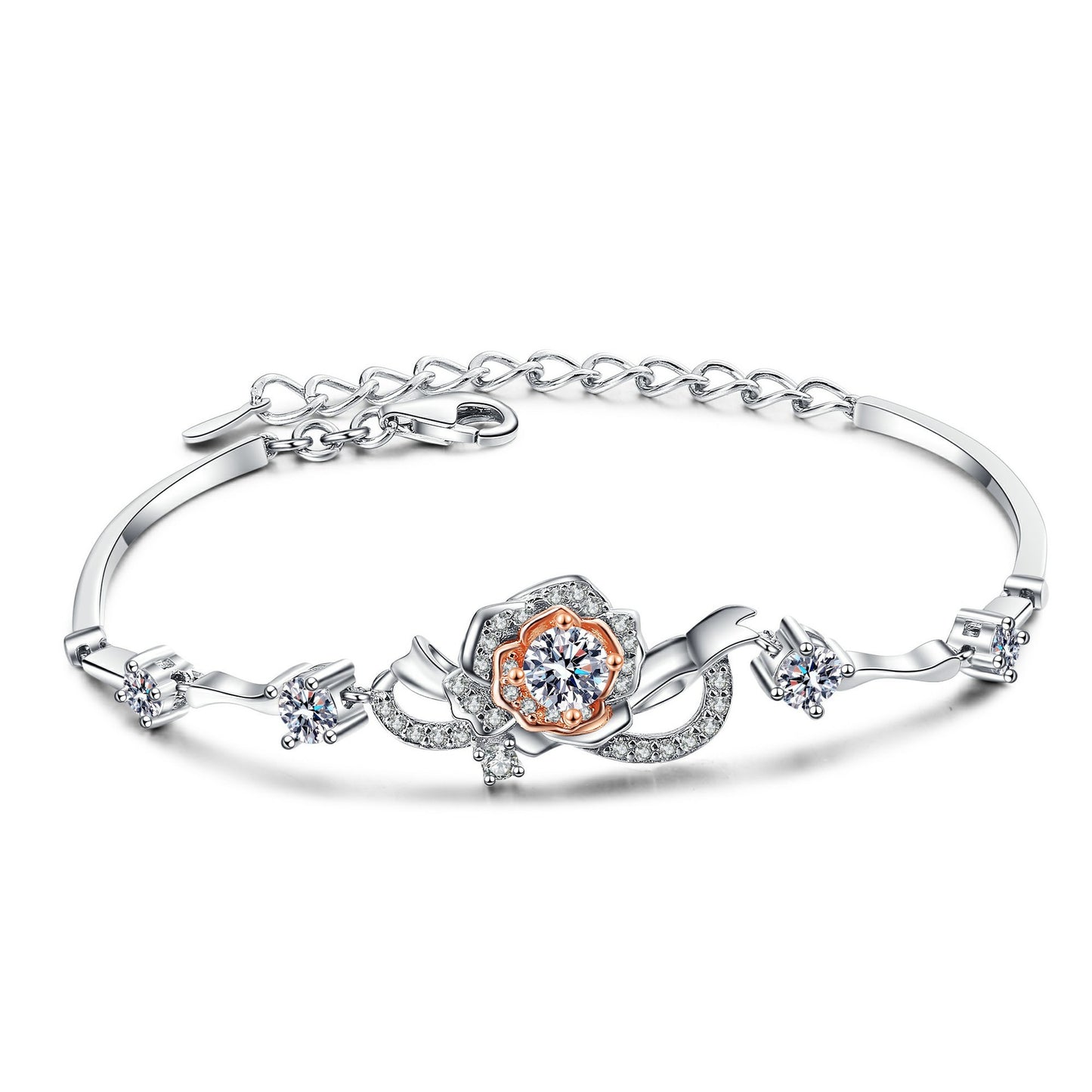 A Rose Bracelet Female S925 Silver Bracelet Inlaid Moissanite Bracelet