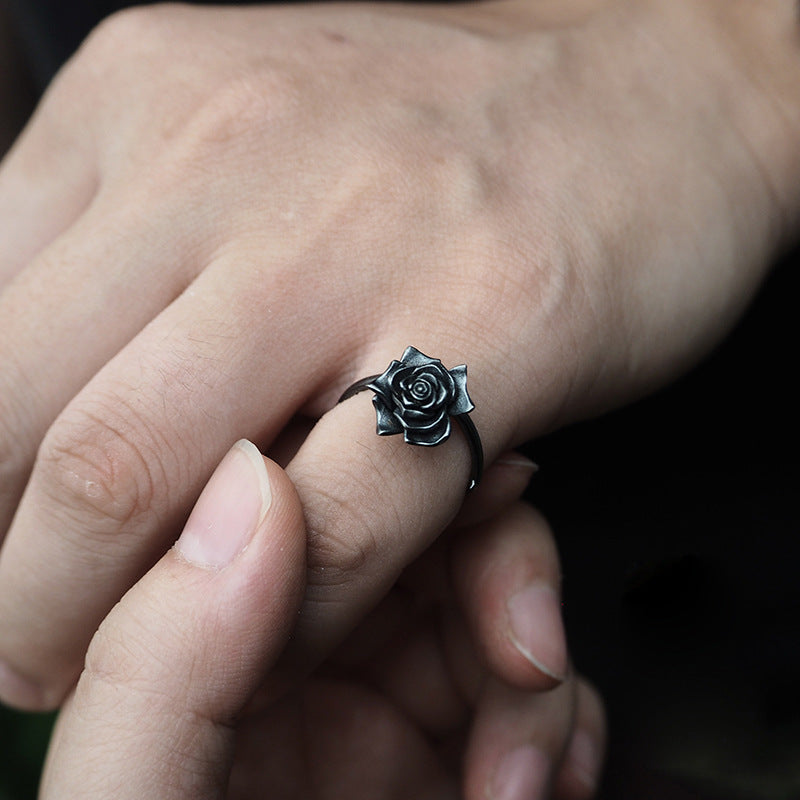 S925 Thai Silver Black Rose Couple Ring