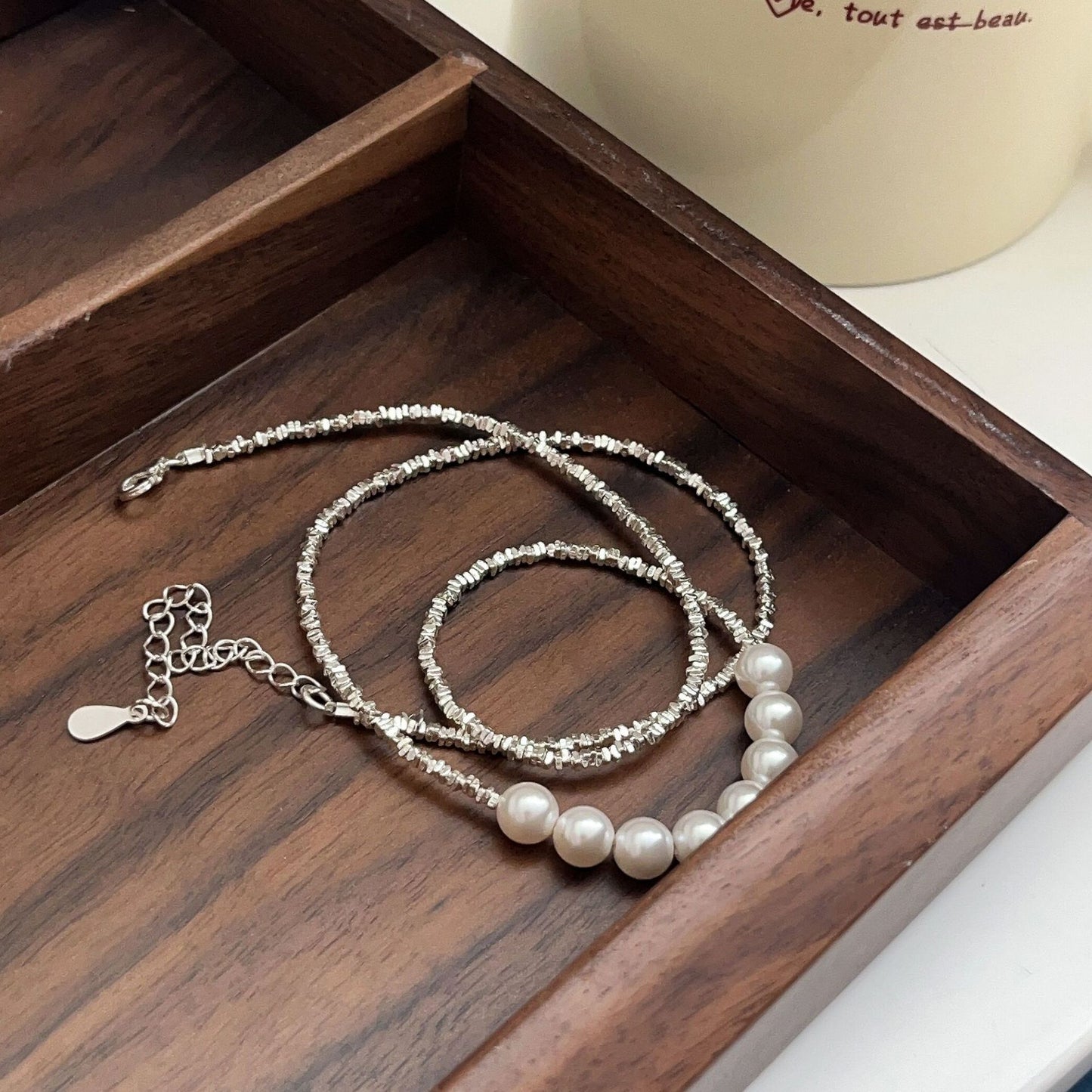 S925 Sterling Silver Slock Pearl Necklace
