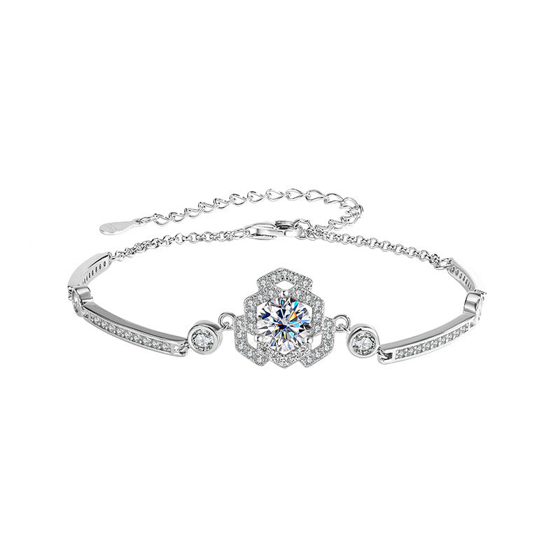 S925 Silver Moissanite Rose Bracelet