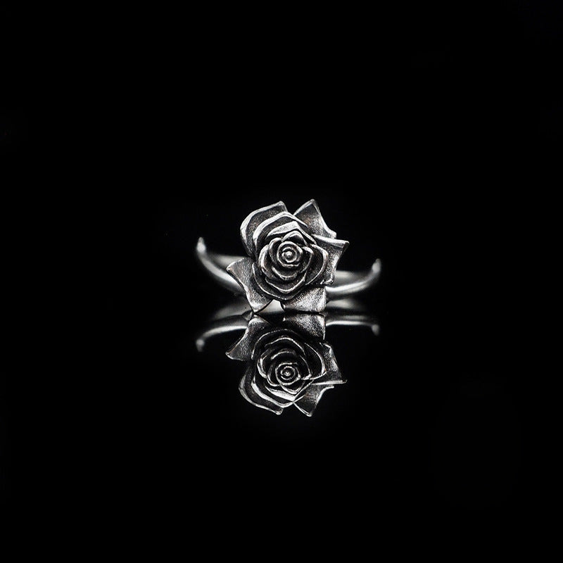 S925 Thai Silver Black Rose Couple Ring